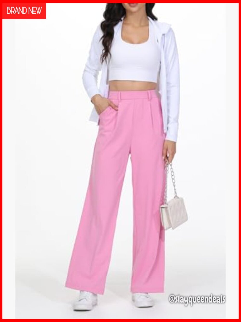 Wide Leg Stretch Sweatpants High Waist Pleated Office Yoga Pants - Picture 5 of 6